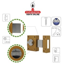 CERRADURA SOBREPONER PUERTAS MADERA LLAVES PUNTO MODELO 85.