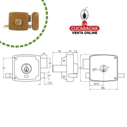 CERRADURA SOBREPONER PUERTAS MADERA LLAVES SERRETA MODELO 72U.