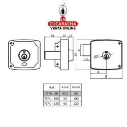 CERRADURA SOBREPONER PUERTAS MADERA LLAVES SERRETA MODELO 72PU.