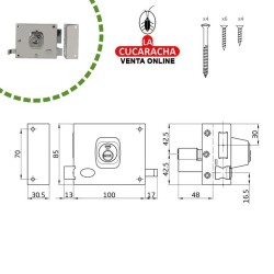 CERRADURA SOBREPONER PUERTAS MADERA CILINDRO EUROPERFIL MODELO 73-EI.
