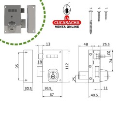 Cerradura sobreponer PUERTAS MADERA LLAVES PUNTO Modelo 75.