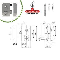 BLISTER Cerradura sobreponer PUERTAS DE MADERA LLAVES DE PUNTO Modelo 75n.