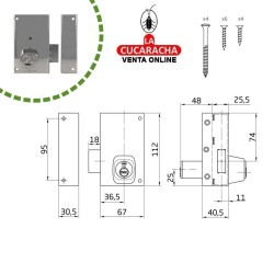 CERRADURA SOBREPONER PUERTAS MADERA CILINDRO SEGURIDAD MODELO 75P.