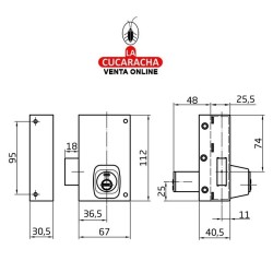 CERRADURA SOBREPONER PUERTAS MADERA CILINDRO SEGURIDAD MODELO 75P.