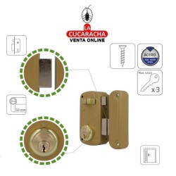 CERRADURA SOBREPONER PUERTAS MADERA CILINDRO Y LLAVES SERRETA MODELO 75U.