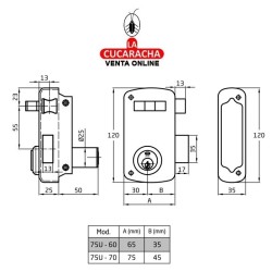 CERRADURA SOBREPONER PUERTAS MADERA CILINDRO Y LLAVES SERRETA MODELO 75U.