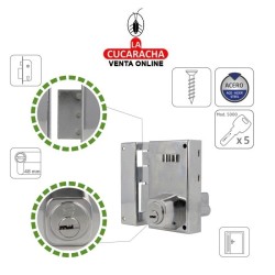 CERRADURA SOBREPONER PUERTAS MADERA CILINDRO EUROPERFIL LLAVES PUNTO MODELO 76.