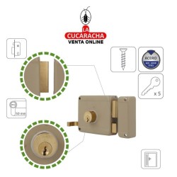 CERRADURA SOBREPONER PUERTAS MADERA CILINDRO LLAVES SERRETA MODELO 78.