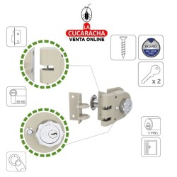 CERRADURA SOBREPONER PUERTAS CILINDRO INTERIOR Y EXTERIOR MODELO 1396.