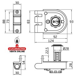 CERRADURA SOBREPONER PUERTAS CILINDRO INTERIOR Y EXTERIOR MODELO 1396.