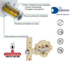 BLISTER CERROJO SOBREPONER Y CILINDRO 50MM ALTA SEGURIDAD MODELO 4PLUS.