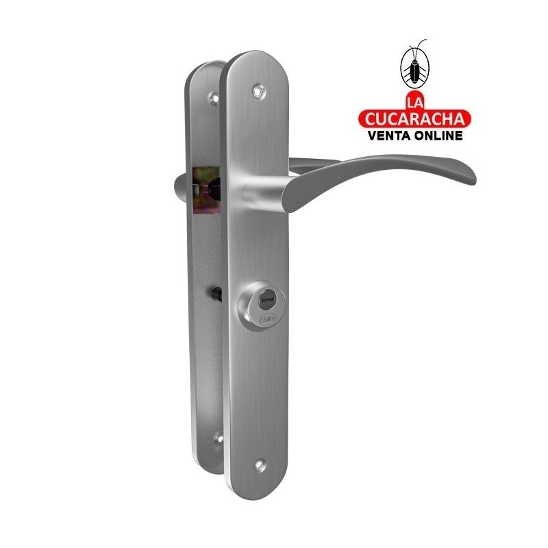 JUEGO MANILLAS ACERO PUERTAS CON PLACA Y CUADRADILLO MODELO ISHI+MULET46.