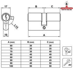 CILINDRO DE SERRETA LATON CERRADURA SEGURIDAD CARP-MET. Modelo 9710.