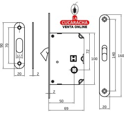 CERRADURA EMBUTIR PUERTAS CORREDERAS MADERA CON PICO DE LORO MODELO 607.