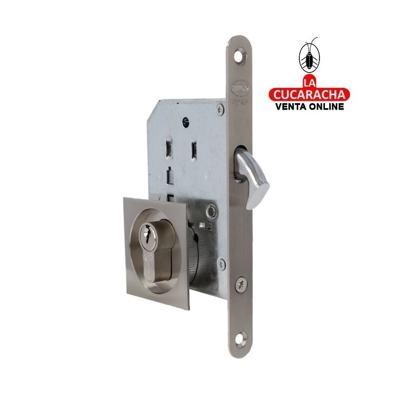 CERRADURA EMBUTIR CON CILINDRO PUERTAS CORREDERAS MADERA PICO DE LORO MODELO 605.