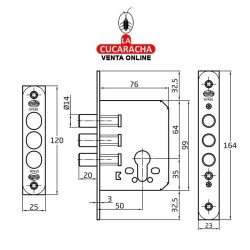 CERRADURA EMBUTIR AUXILIAR ACERO PUERTAS MADERA MODELO 102.