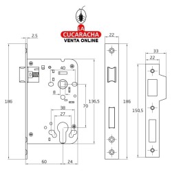 CERRADURA EMBUTIR ACERO INOX PUERTAS MADERA MODELO F725.