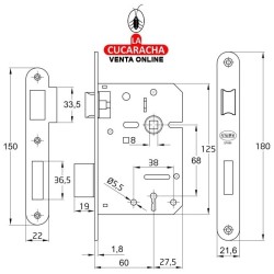 CERRADURA EMBUTIR ACERO INOX PUERTAS MADERA LLAVE GORJA MODELO F716TR.