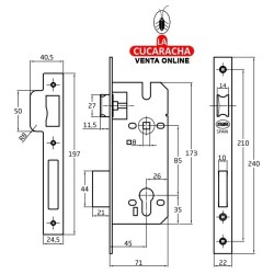 CERRADURA EMBUTIR ACERO-INOX PUERTAS MADERA PALETON DE CIERRE MODELO 326.