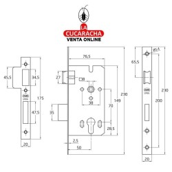 CERRADURA EMBUTIR ACERO PUERTAS MADERA PALETON DE CIERRE MODELO 334.