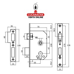CERRADURA EMBUTIR ACERO PUERTAS MADERA PALETON DE CIERRE MODELO 330-331.