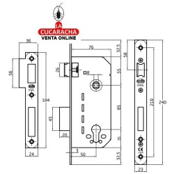 CERRADURA EMBUTIR ACERO PUERTAS MADERA PALETON DE CIERRE MODELO 341.