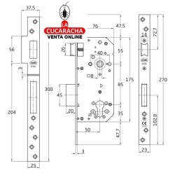 CERRADURA EMBUTIR ACERO PUERTAS MADERA PALETON DE CIERRE MODELO 200 BASE.