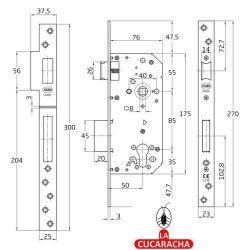 CERRADURA EMBUTIR ACERO PUERTAS MADERA PALETON DE CIERRE MODELO 200.