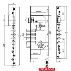 CERRADURA EMBUTIR PUERTAS MADERA BULONES DE CIERRE MODELO 100 BASE.