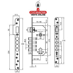 CERRADURA EMBUTIR PUERTAS MADERA BULONES DE CIERRE MODELO 111-50.