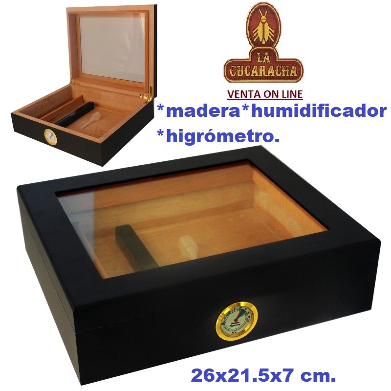 Humidor madera con higrómetro y humidificador.