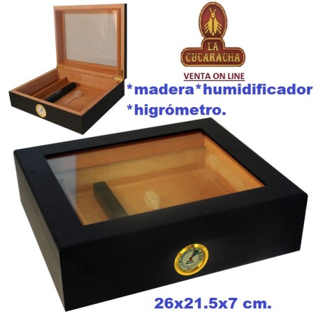 Humidor madera con higrómetro y humidificador.