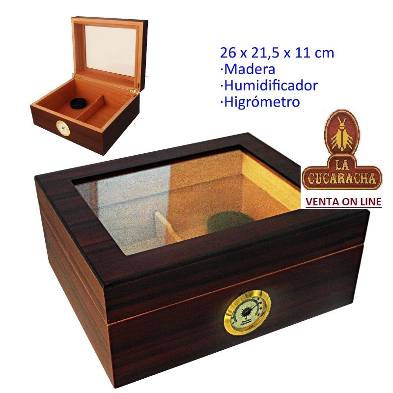 Humidor madera con higrómetro y humidificador.