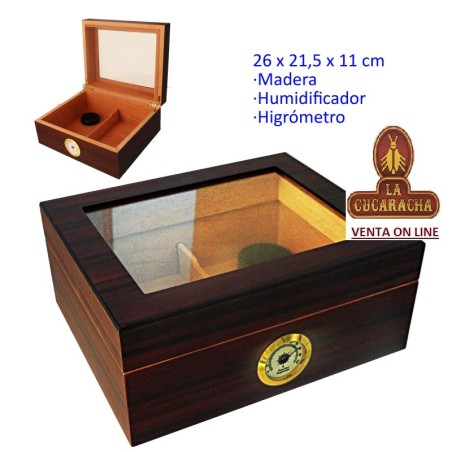 Humidor madera con higrómetro y humidificador.