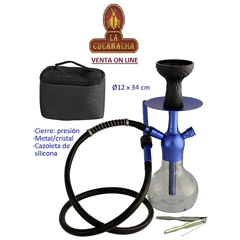 Cachimba-Shisha-Narguile 34 cm. aluminio base cristal azul.