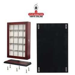 JOYERO RELOJERO VITRINA BASE MADERA BUBINGA CON PUERTA.