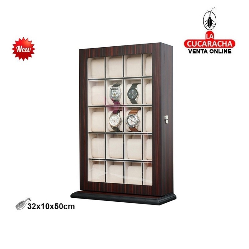 JOYERO RELOJERO VITRINA BASE MADERA EBANO CON PUERTA.