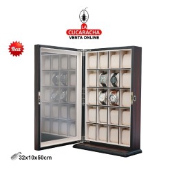 JOYERO RELOJERO VITRINA BASE MADERA EBANO CON PUERTA.