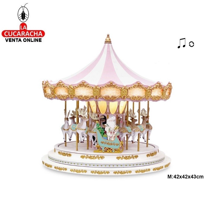CARRUSEL NAVIDAD ROSA 3XL MUSICAL, MOVIMIENTO Y LUCES.