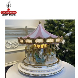 CARRUSEL NAVIDAD ROSA 3XL MUSICAL, MOVIMIENTO Y LUCES.