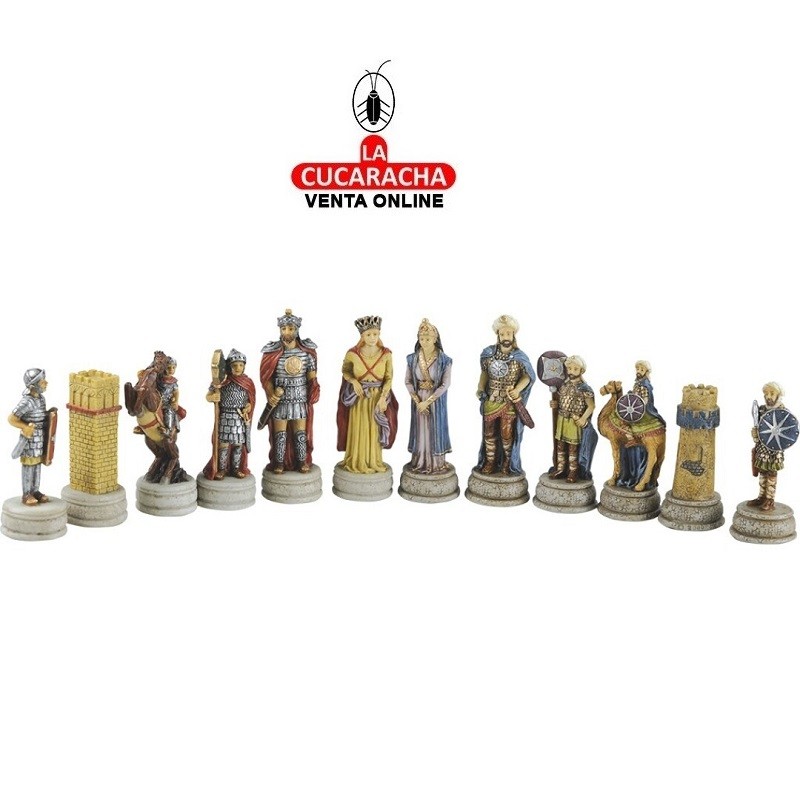 FICHAS AJEDREZ MOROS Y CRISTIANOS RESINA COLOREADAS H:8CM.