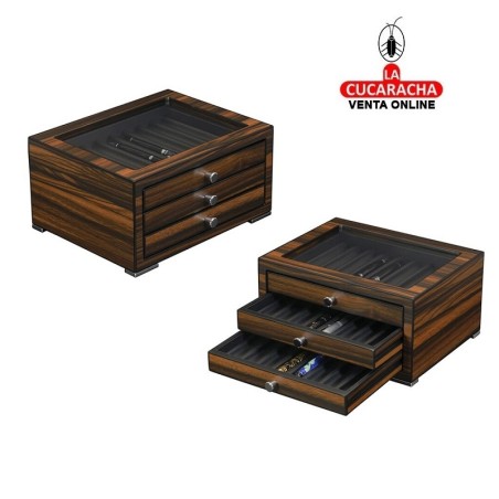 Joyero guarda 24 plumas madera ebony 3 cajones.