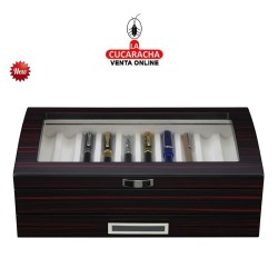 Joyero guarda 20 plumas bandeja madera ebano 1 cajon.