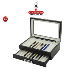 Joyero guarda 20 plumas bandeja madera ebano 1 cajon.
