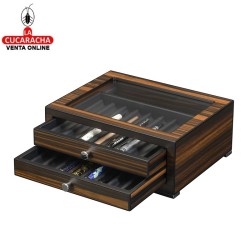 Joyero guarda 16 plumas madera ebony 2 cajones.