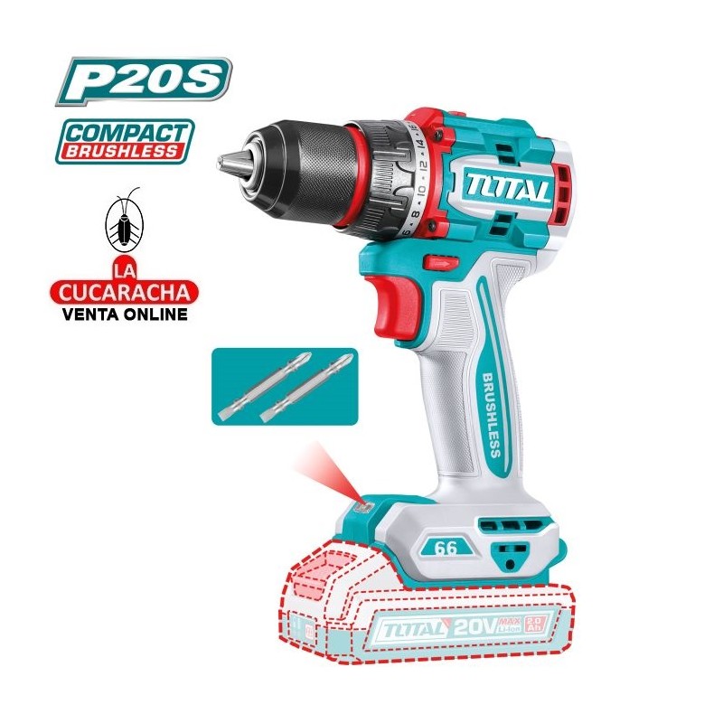 Taladro atornillador TOTAL brushless a batería 20V Modelo TDLI206681.