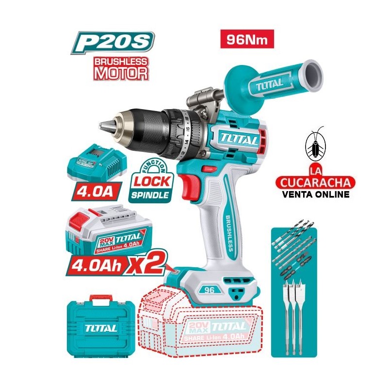 Taladro percutor TOTAL brushless a batería Modelo TIDLI209686E.