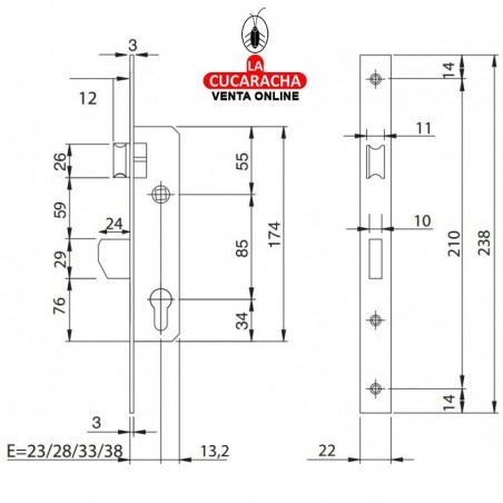 Cerradura ISEO Modelo 741740233 Embutir P/