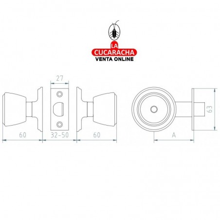 Cerradura MCM Pomo 510-3-3 Laton Mate