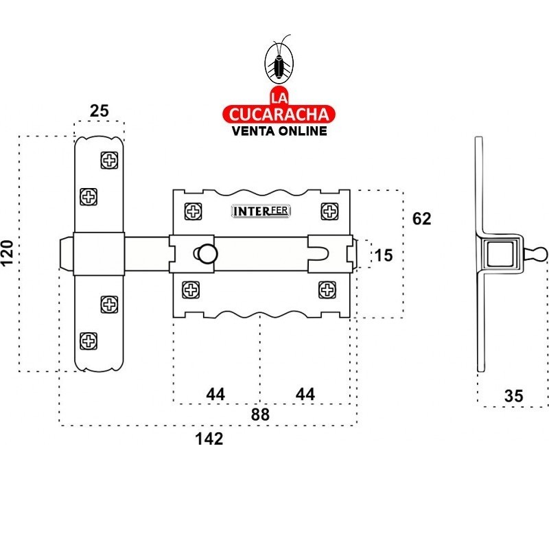 Cerrojo Interfer Modelo 8-87  Cerrojo solo pasador. Cromado